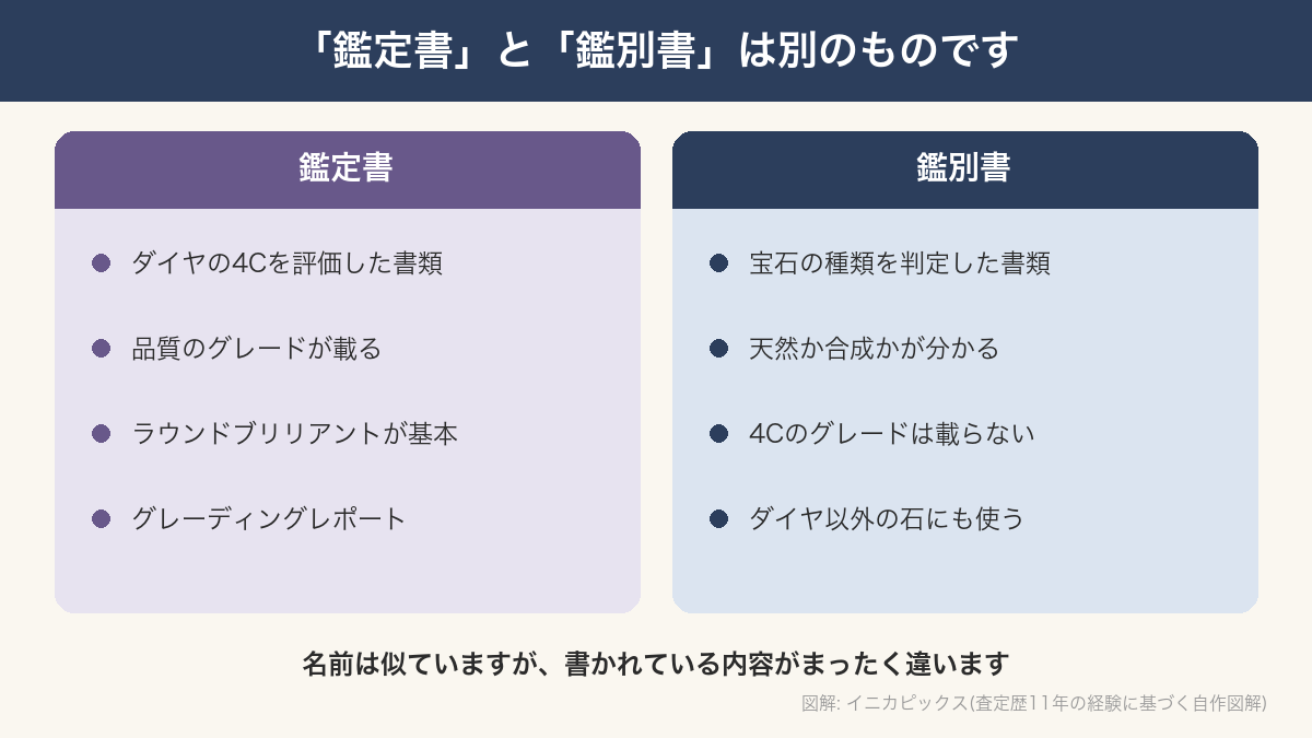 鑑定書と鑑別書の違いを並べた比較図